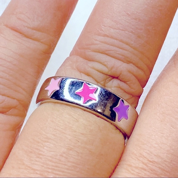 ❣️$25/3❣️ Pink To Purple Enamel Stars Sliver Plated Ring - Picture 6 of 9
